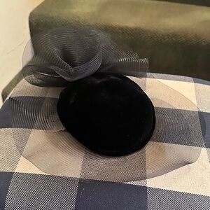 Randi Zinz Black Velvet Pillbox Hat with Sheer Bow